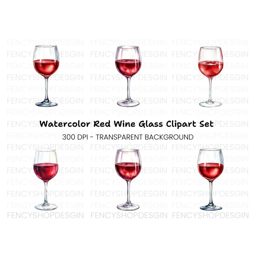 Red Wine Glasses Clipart Bundle