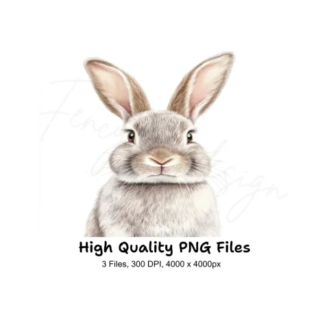 Realistic Grey Rabbit Head Clipart Bundle