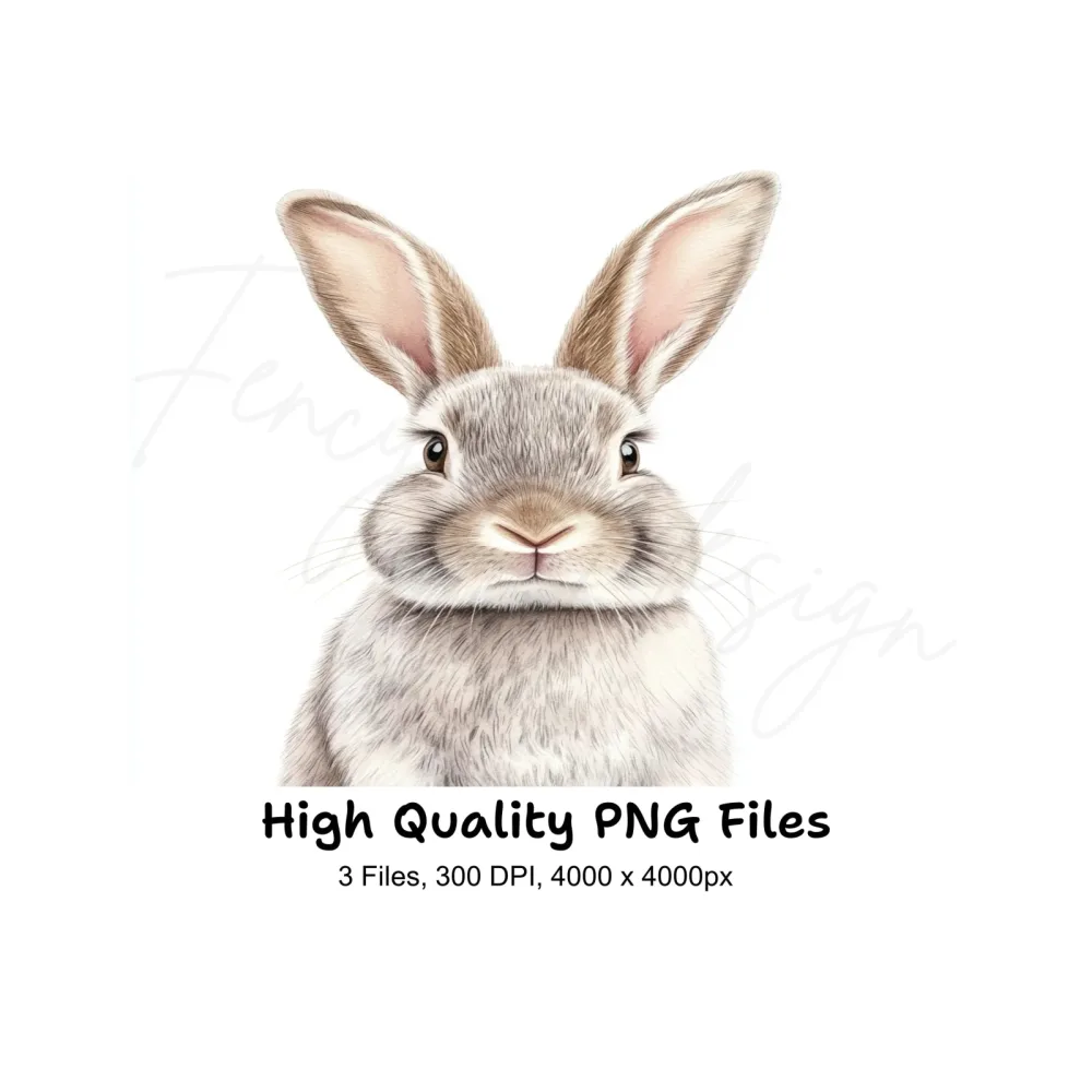 Realistic Grey Rabbit Head Clipart Bundle