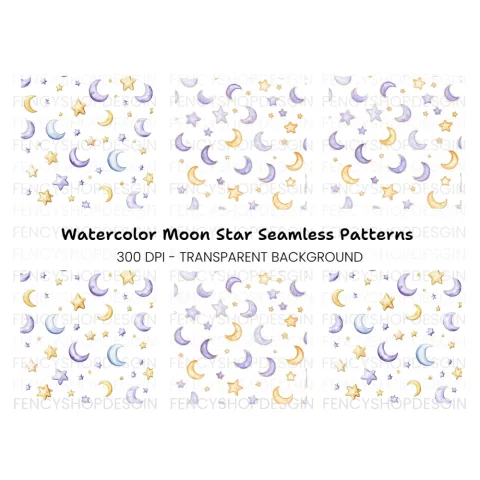 Moon and Stars Seamless Pattern Clipart Bundle