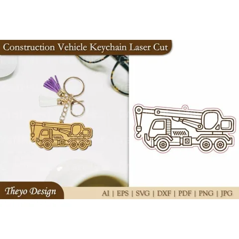 Construction Vehicle Keychain Laser Cut SVG Bundle