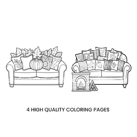 Cozy Autumn Sofa Scene Coloring Books