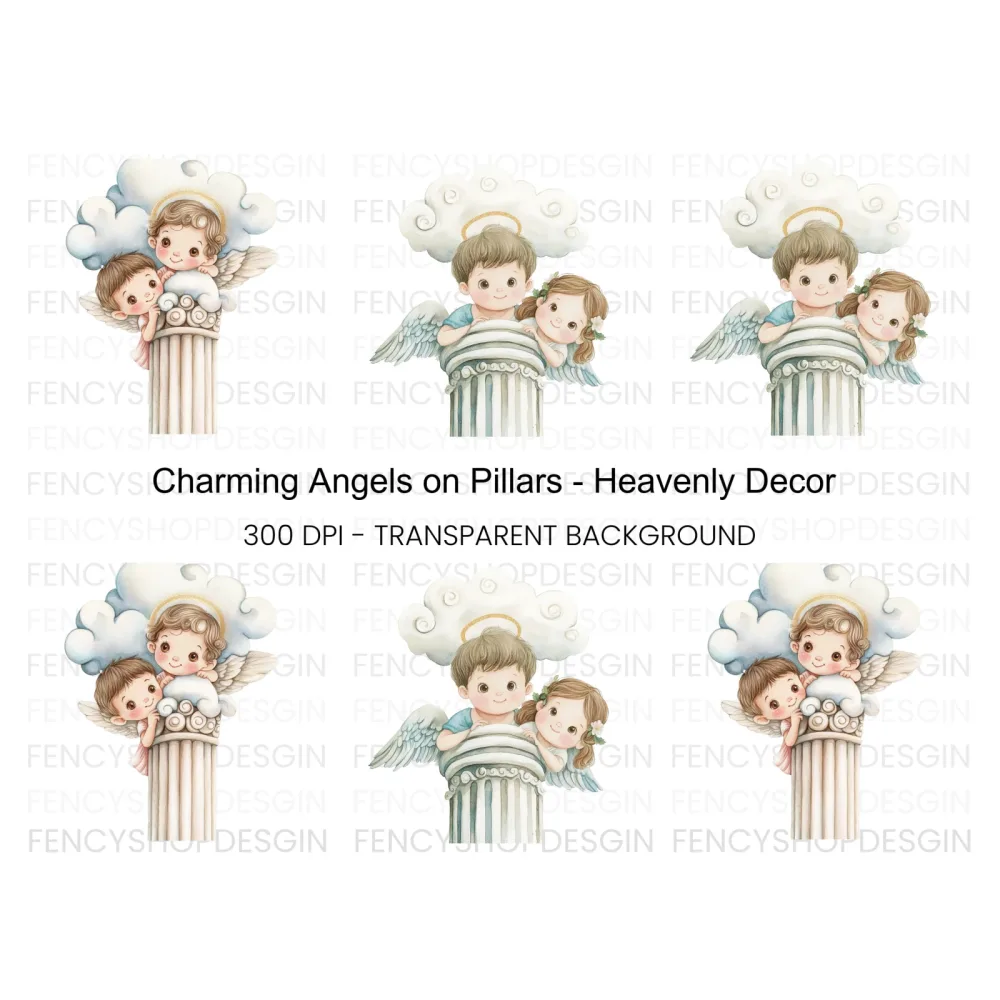 Angels on Pillars Clipart Bundle