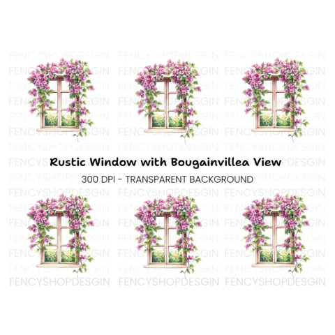 Vibrant Bougainvillea Window Clipart Bundle