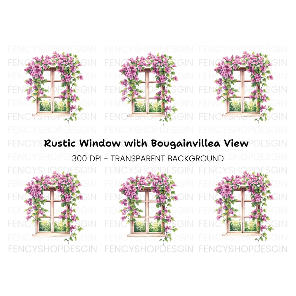Vibrant Bougainvillea Window Clipart Bundle