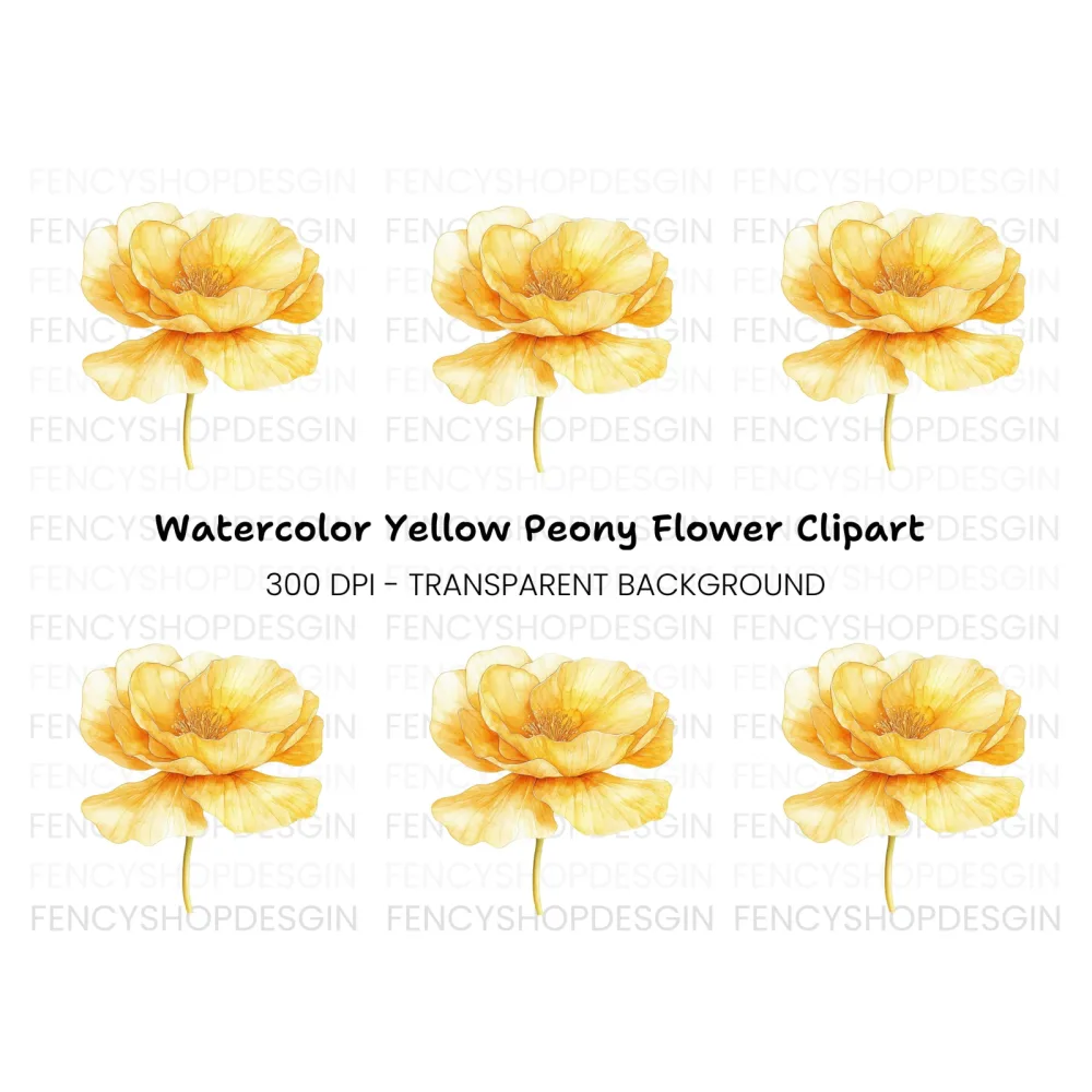 Yellow Poppy Flower Clipart Bundle