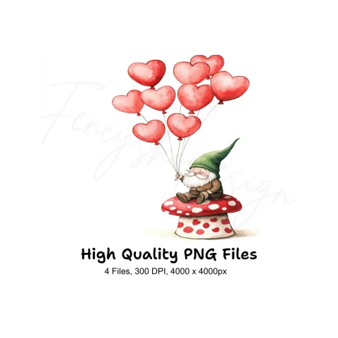 Gnomes on Mushrooms with Hearts Clipart Bundle