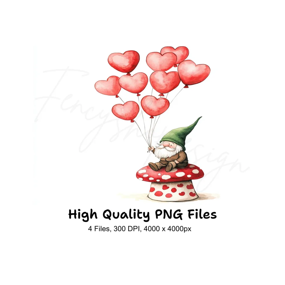 Gnomes on Mushrooms with Hearts Clipart Bundle