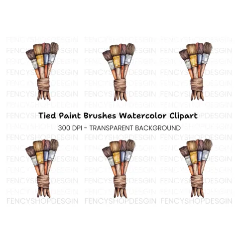 Tied Rustic Paint Brushes Clipart Bundle