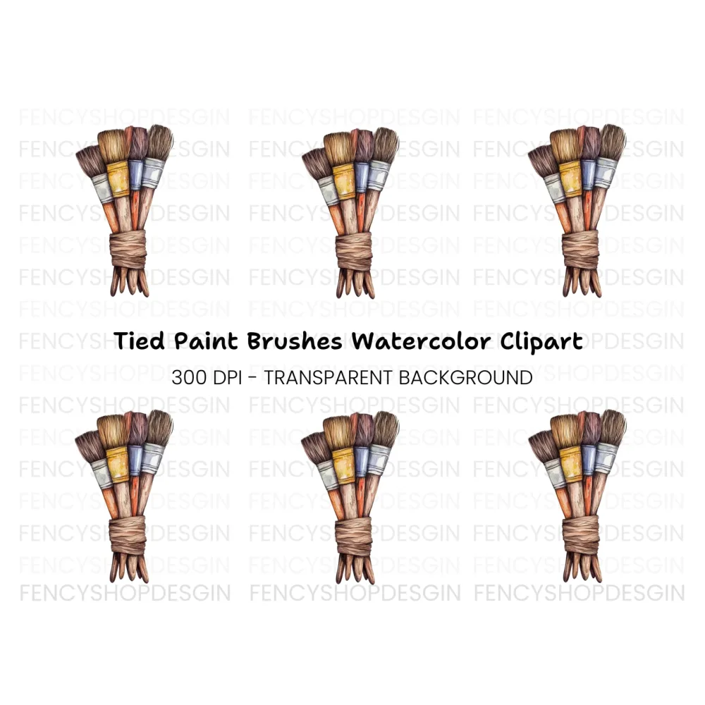 Tied Rustic Paint Brushes Clipart Bundle