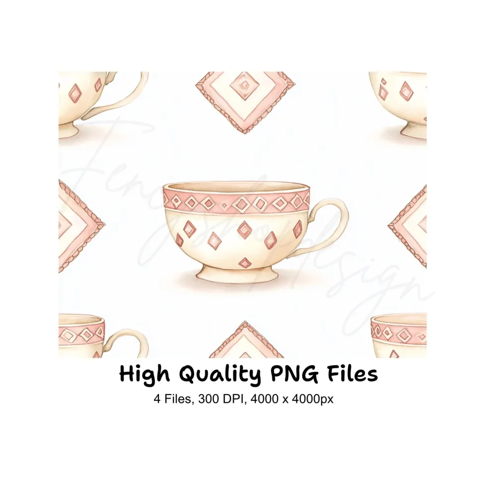 Boho Chic Teacups Clipart Bundle