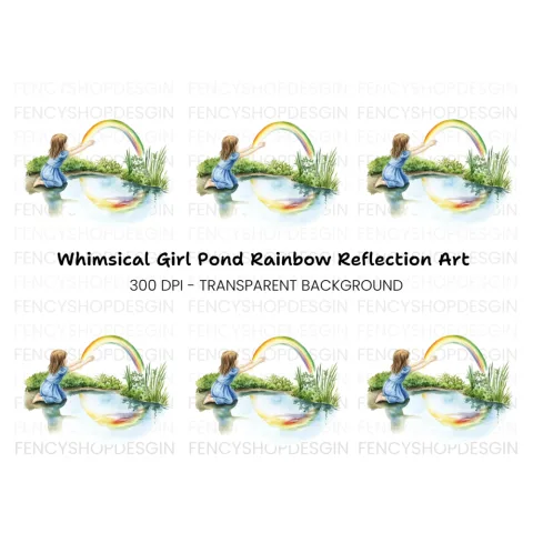 Girl Reaching for Rainbow Clipart Bundle