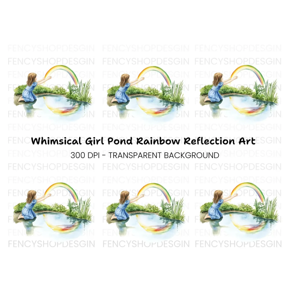 Girl Reaching for Rainbow Clipart Bundle