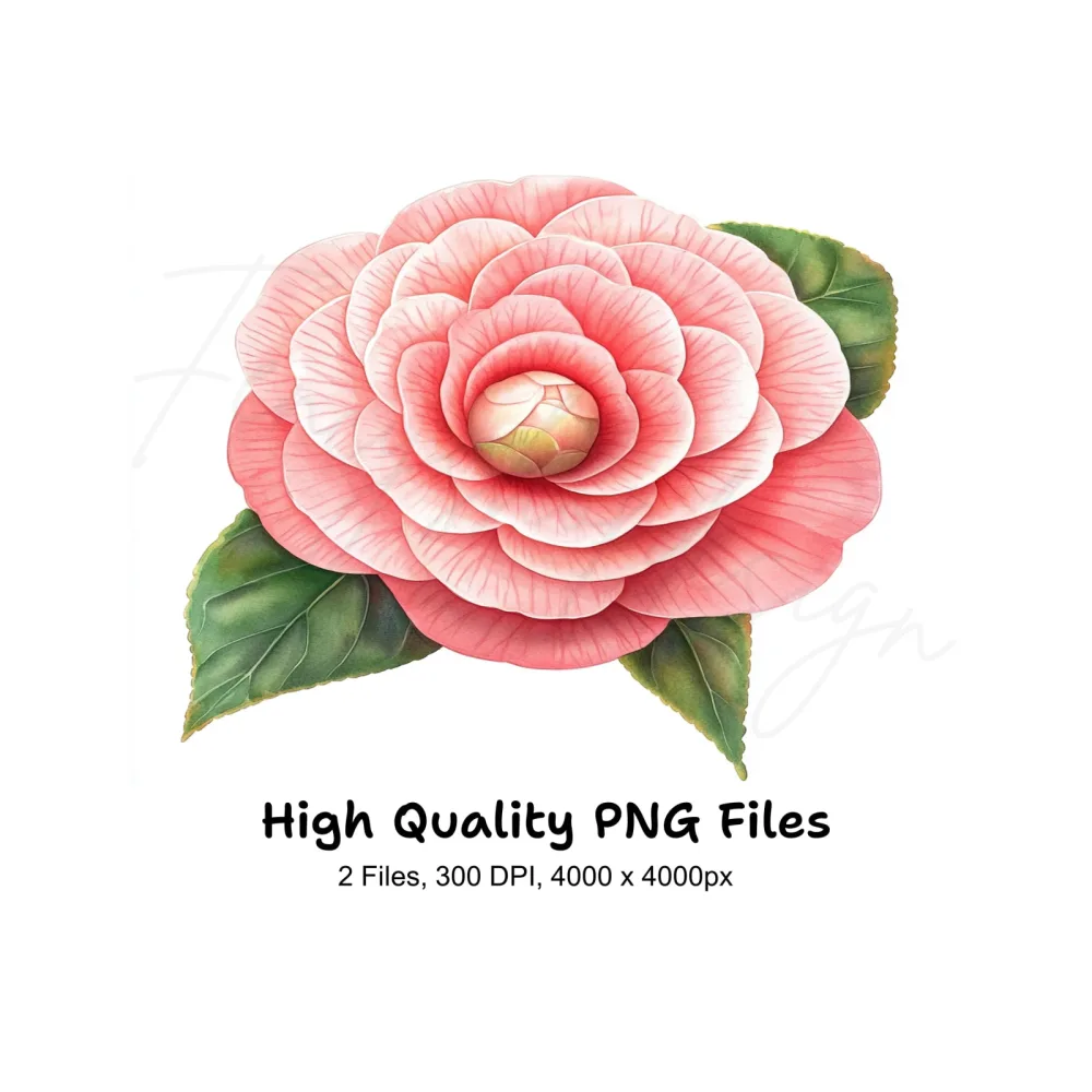 Vibrant Red Camellia Blossom Clipart Bundle