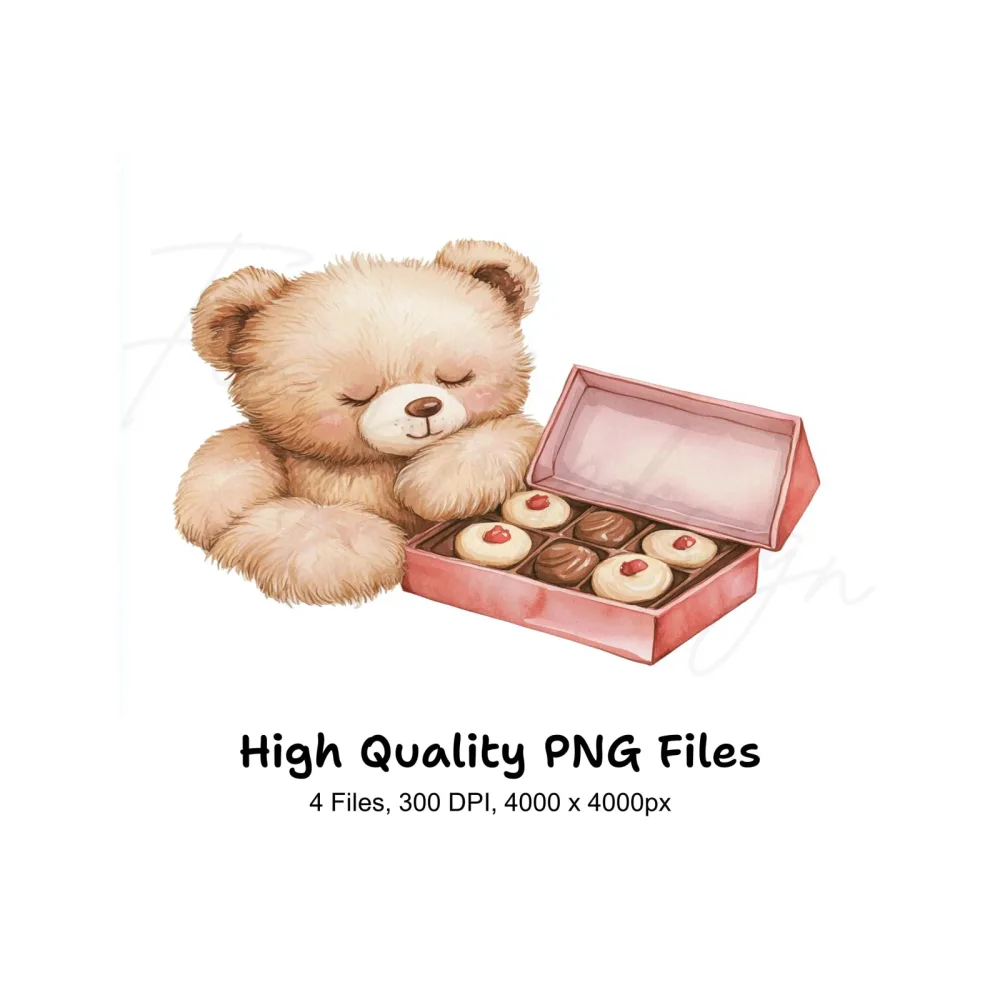 Cute Teddy Bear with Chocolate Box Clipart Bundle