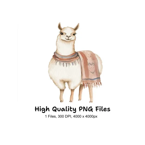 Cute Llama with Scarf Clipart Bundle