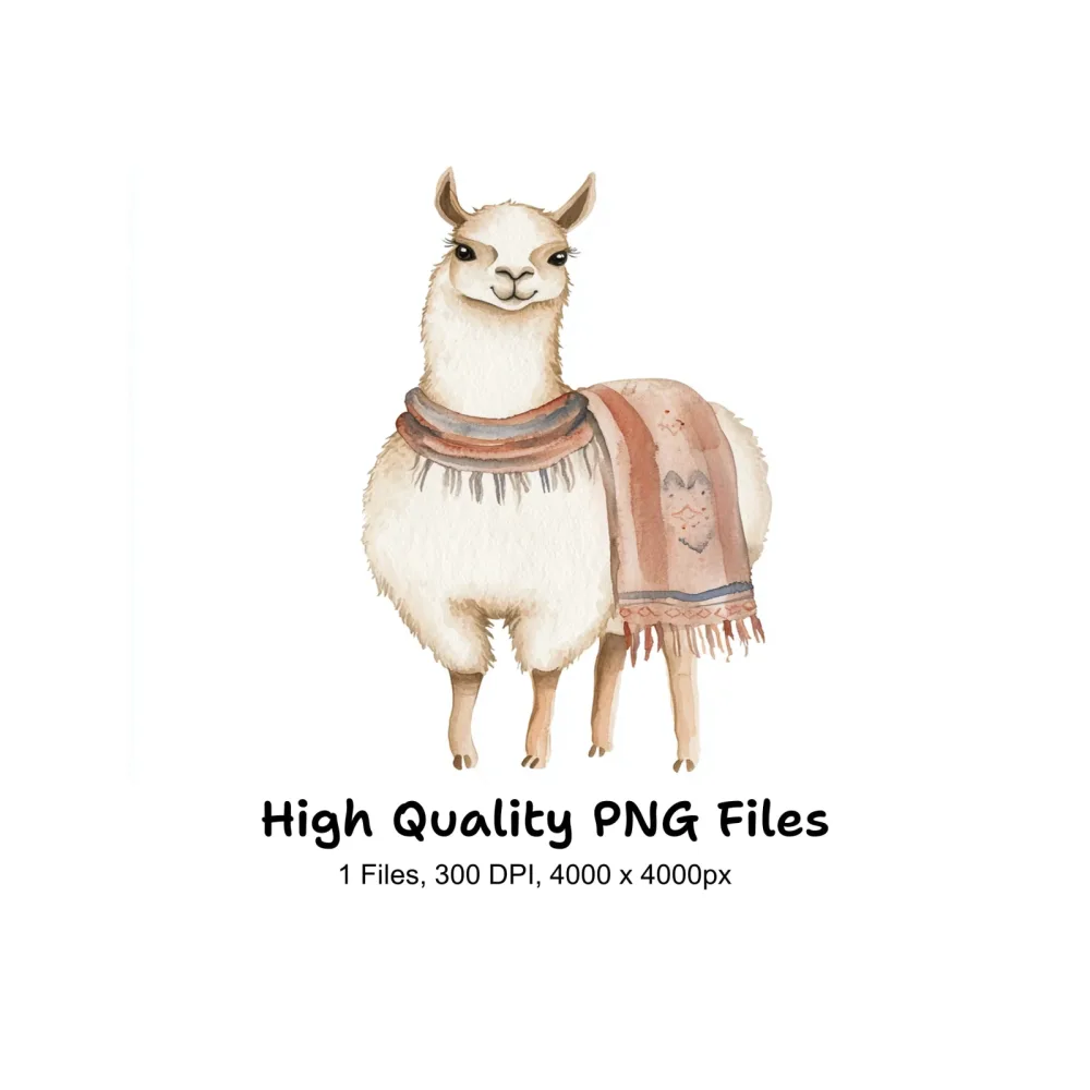 Cute Llama with Scarf Clipart Bundle