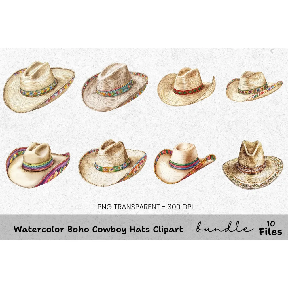 Boho Cowboy Hats Clipart Bundle