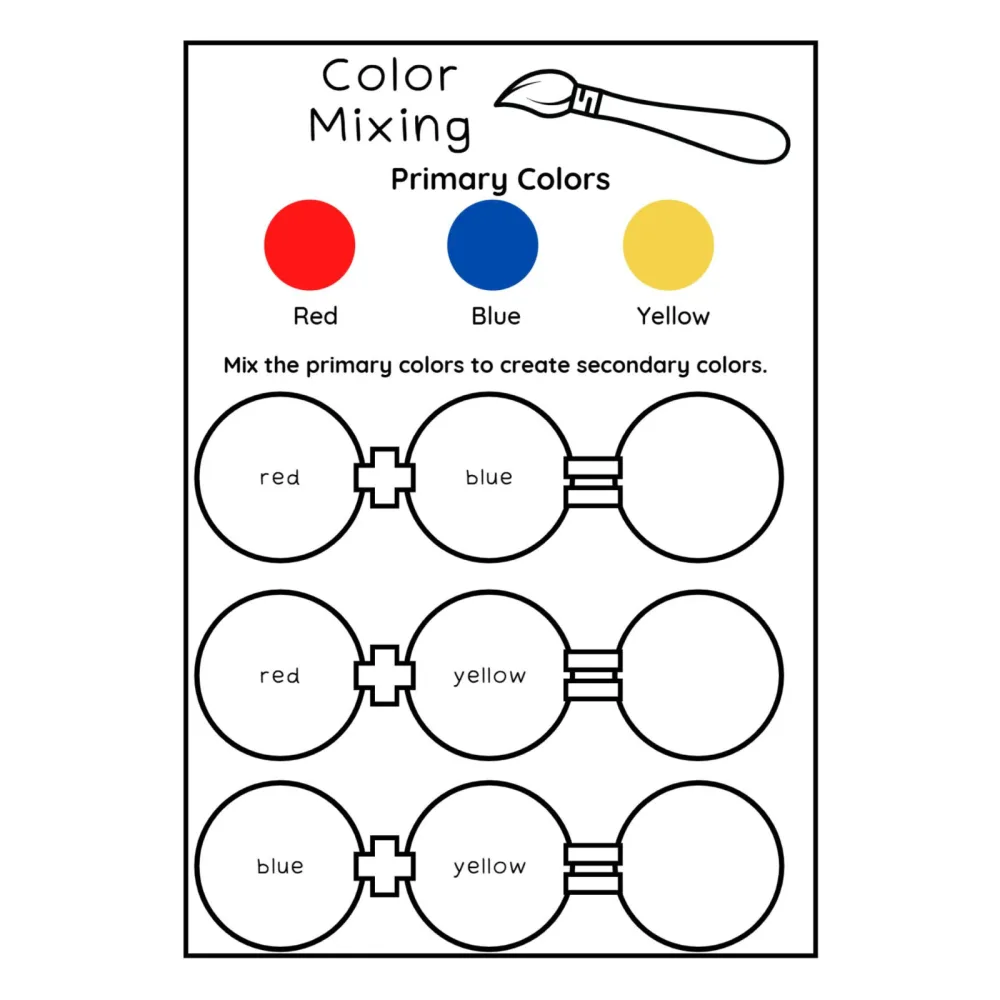 Color Mixing Primary Colors Template