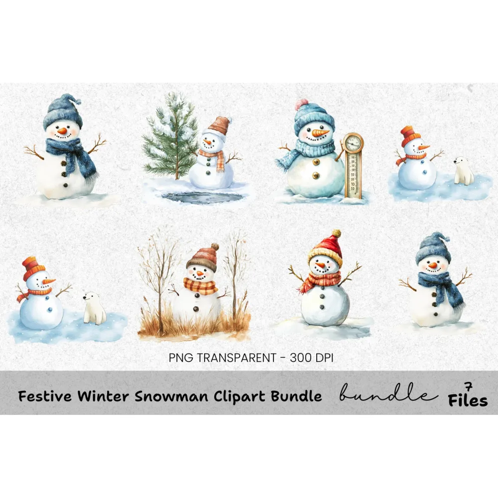 Cute Snowman Winter Clipart Bundle