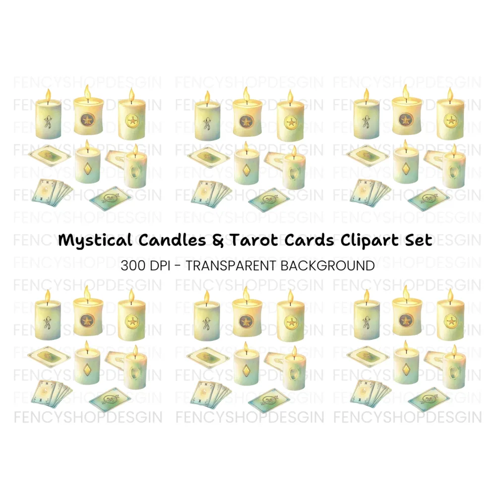 Magical Candles and Tarot Cards Clipart Bundle