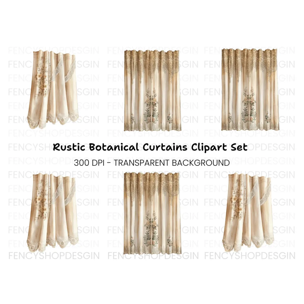 Elegant Lace Curtains Clipart Bundle