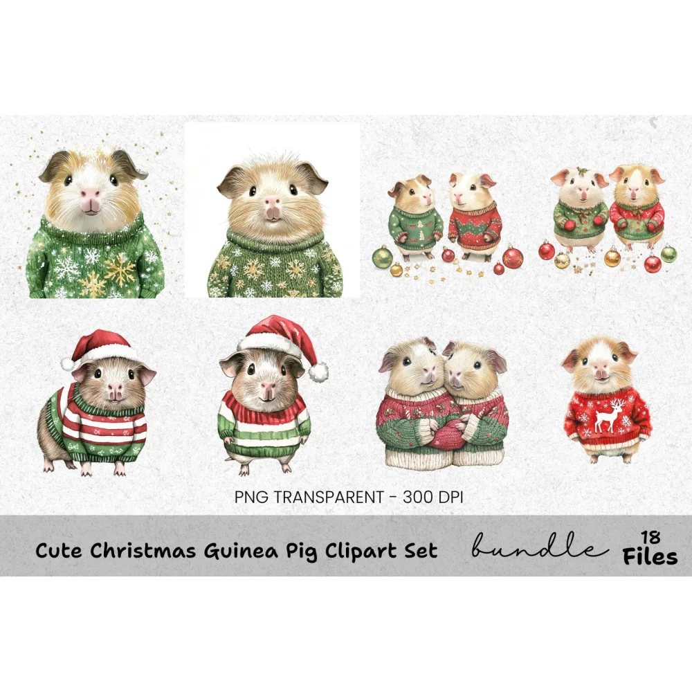 Christmas Guinea Pigs Clipart Bundle