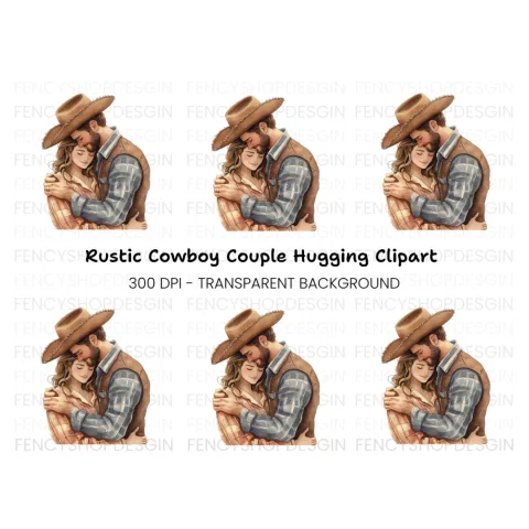 Cowboy Couple Hugging Clipart Bundle