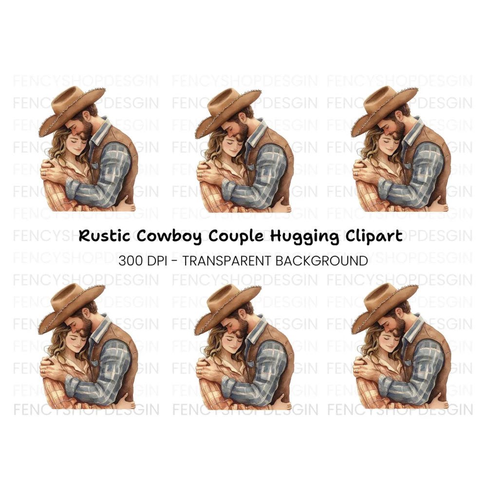 Cowboy Couple Hugging Clipart Bundle