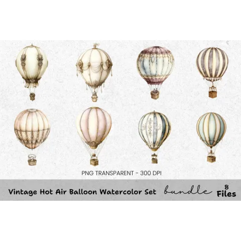 Vintage Hot Air Balloon Clipart Bundle