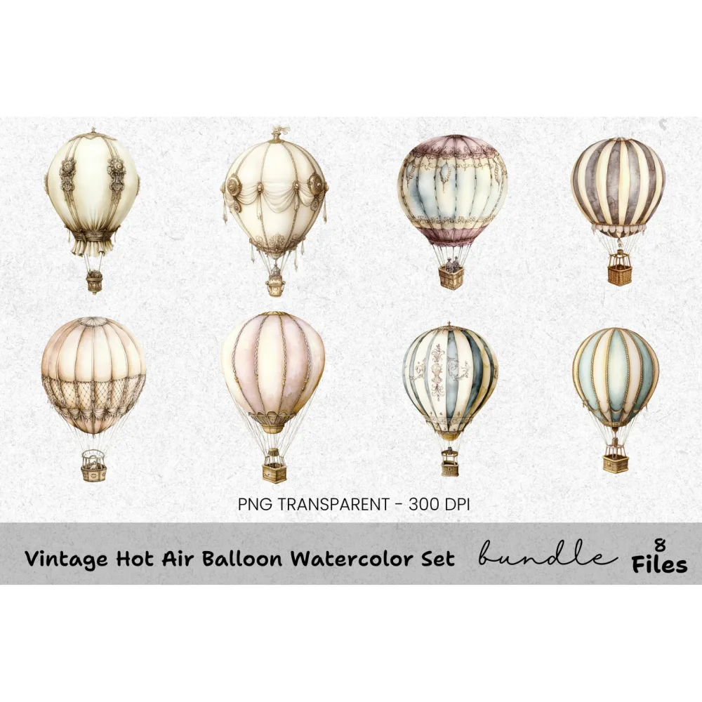 Vintage Hot Air Balloon Clipart Bundle