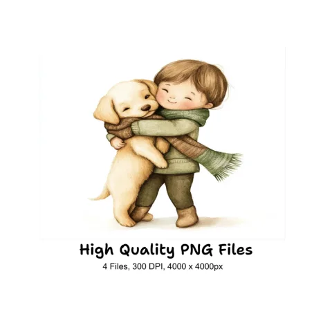 Cute Kids Hugging Dogs Clipart Bundle