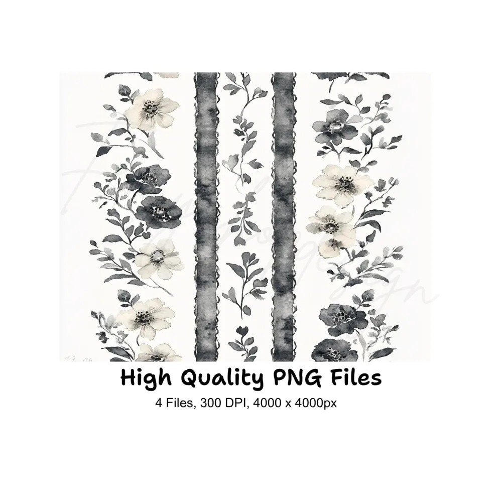 Elegant Floral Striped Seamless Pattern Clipart Bundle