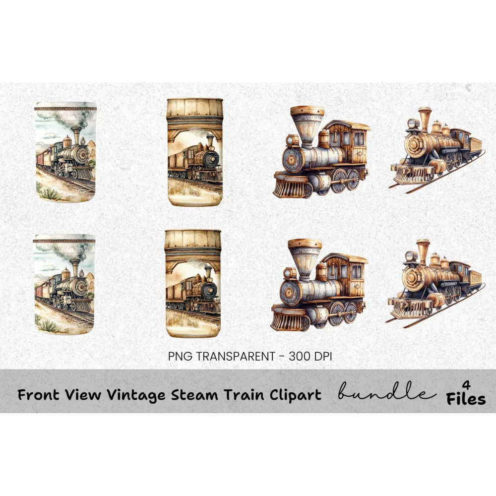 Vintage Steam Train Clipart Bundle