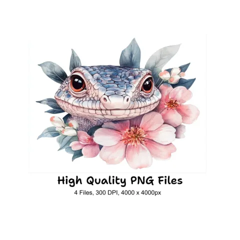 Baby Lizard and Flower Clipart Bundle