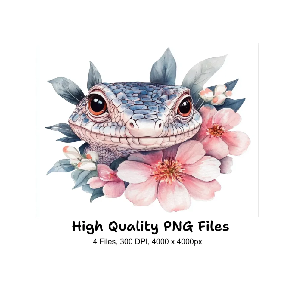 Baby Lizard and Flower Clipart Bundle