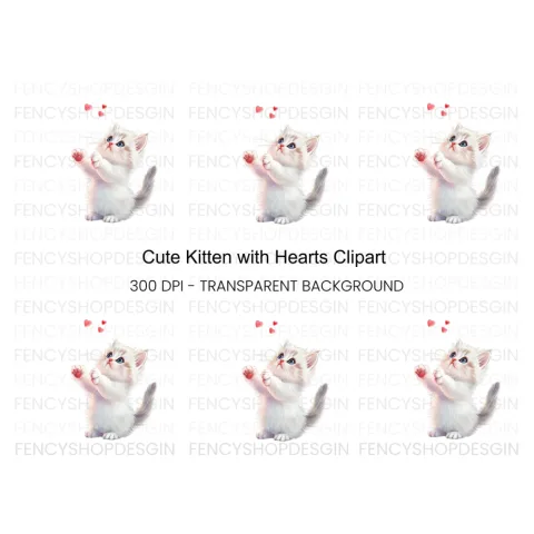 Adorable Kitten Playing With Hearts Clipart Bundle