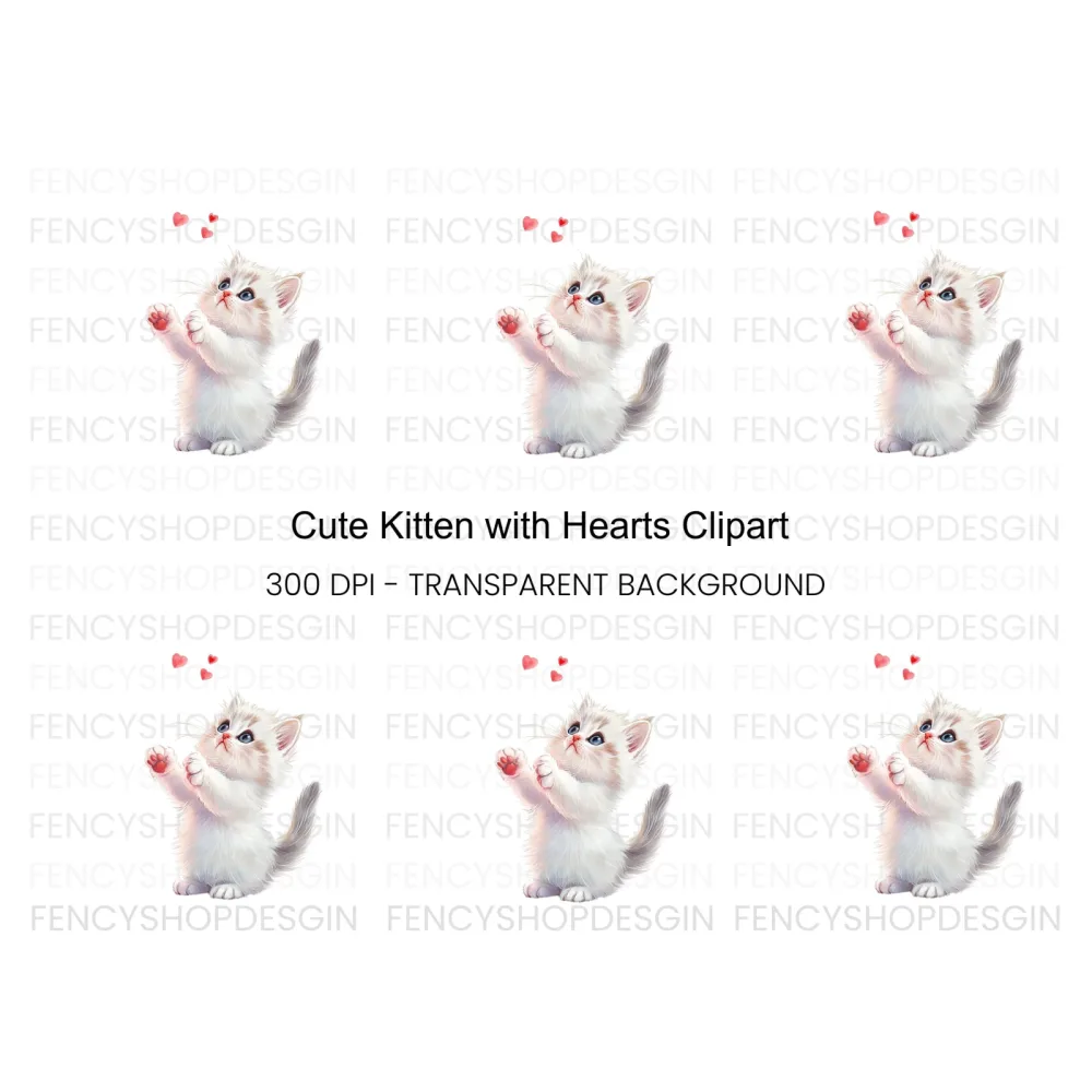 Adorable Kitten Playing With Hearts Clipart Bundle