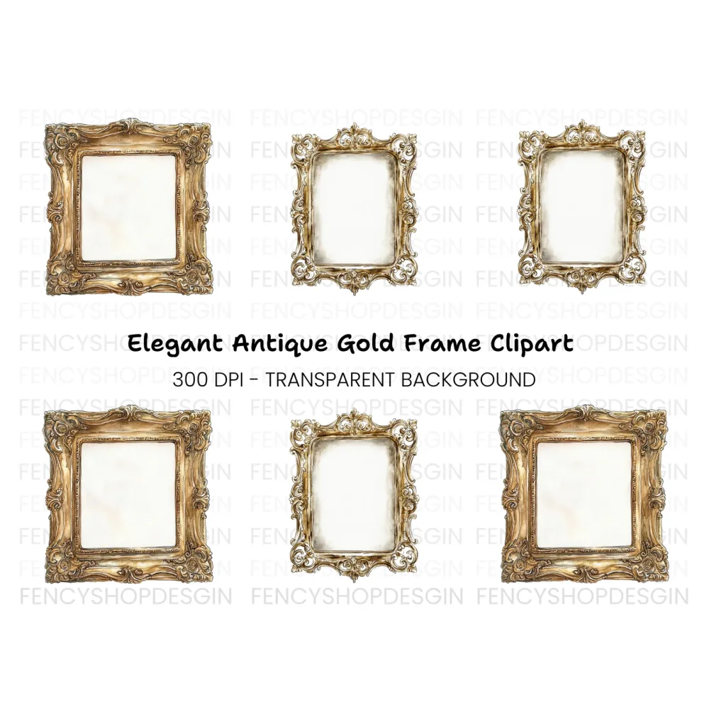 Ornate Gold Frames Clipart Bundle