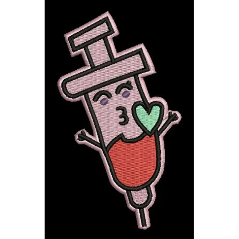 Cartoon Syringe Kiss Embroidery Design