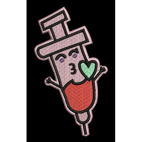 Cartoon Syringe Kiss Embroidery Design