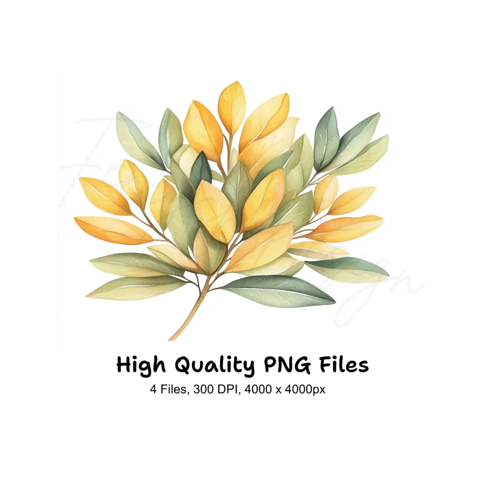 Yellow Floral Leaf Clipart Bundle