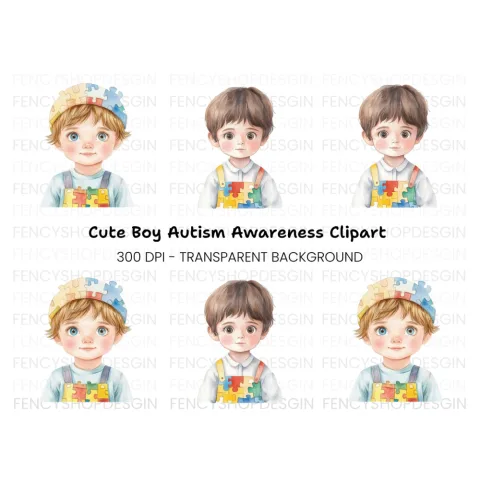 Cute Boys in Puzzle Overalls Clipart Bundle