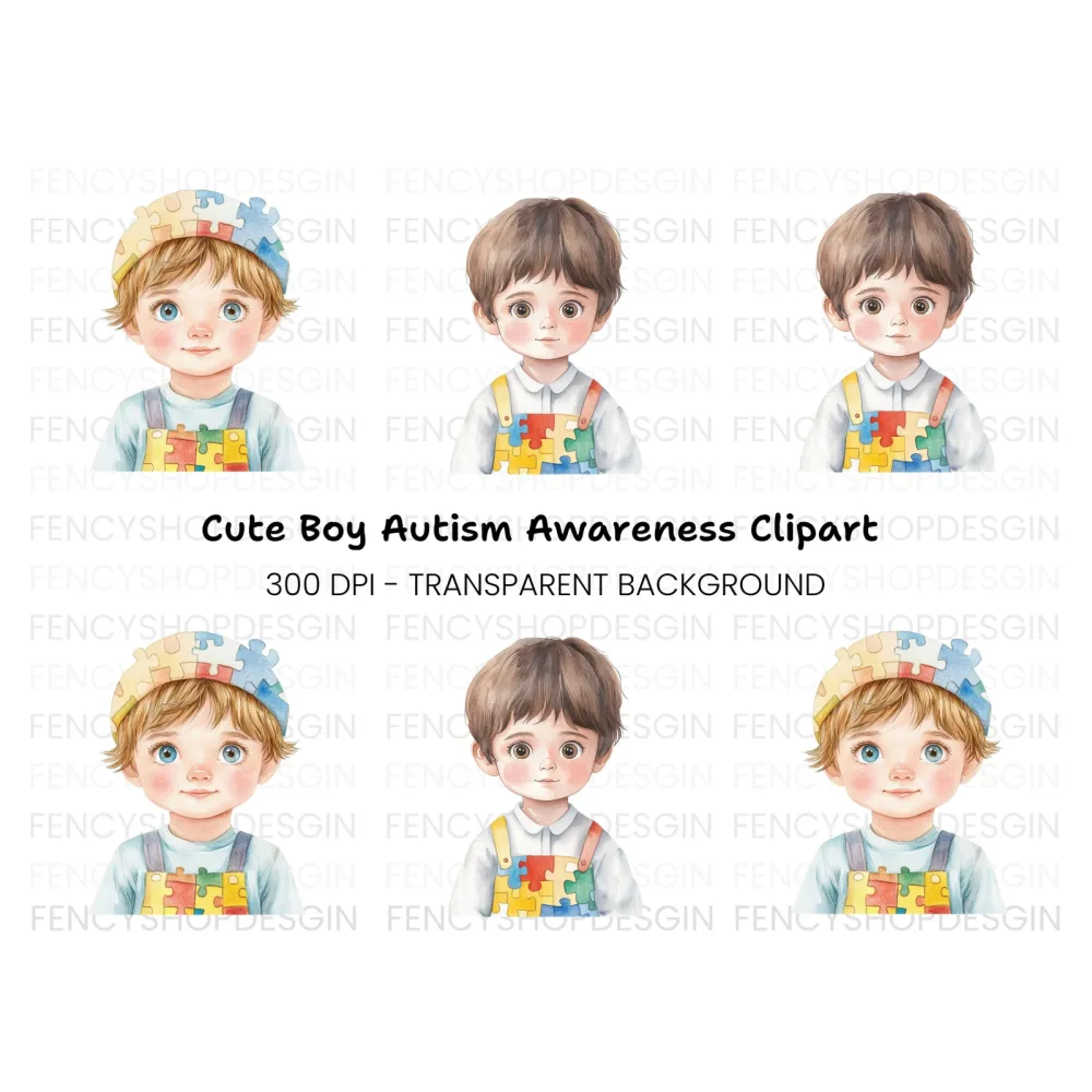 Cute Boys in Puzzle Overalls Clipart Bundle