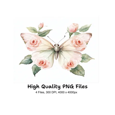 Butterfly Rose Clipart Bundle