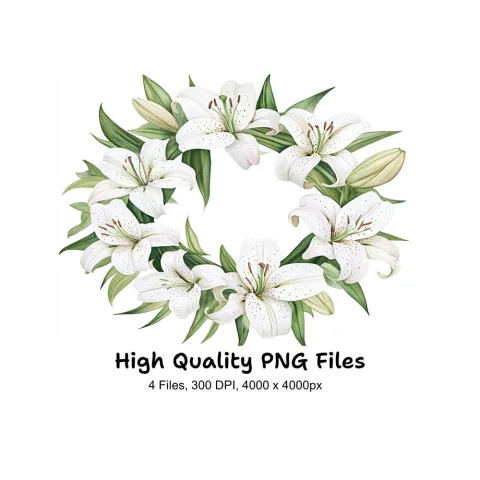Elegant White Lily Wreaths Clipart Bundle
