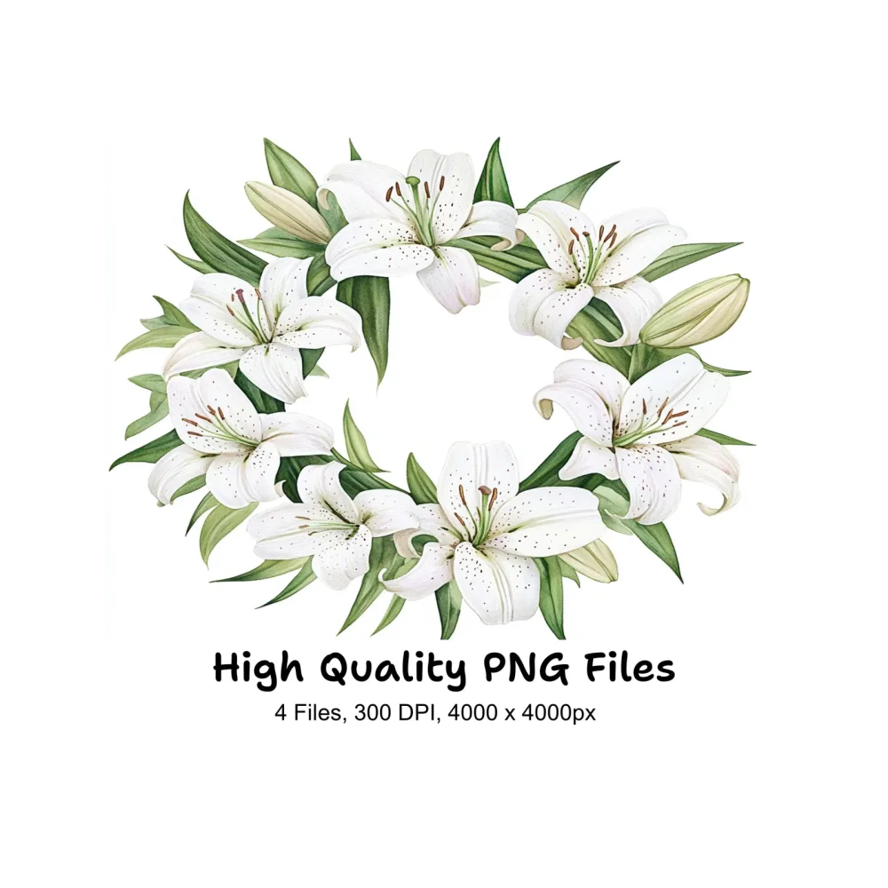 Elegant White Lily Wreaths Clipart Bundle