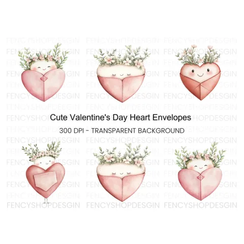 Cute Heart with Floral Crowns Clipart Bundle