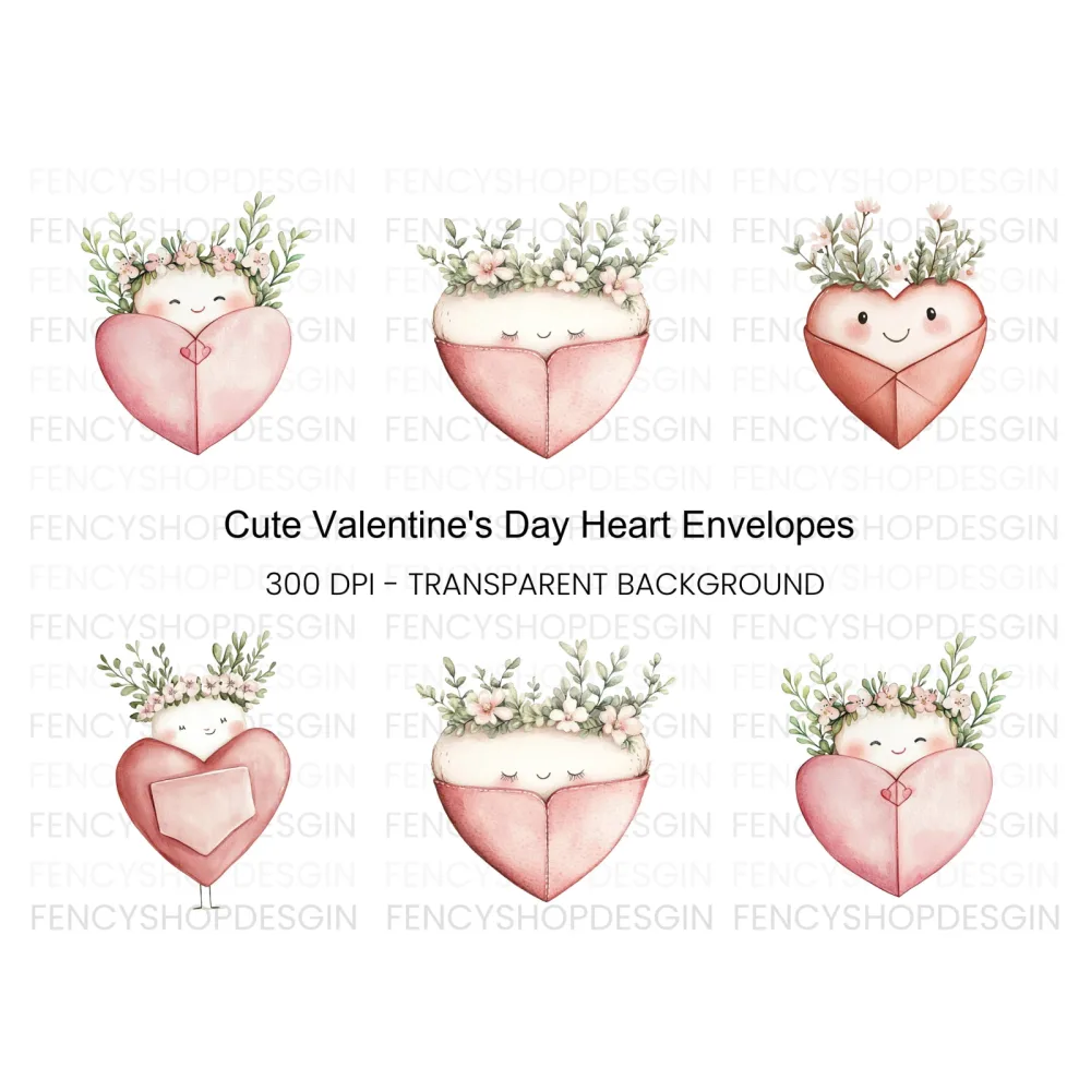 Cute Heart with Floral Crowns Clipart Bundle