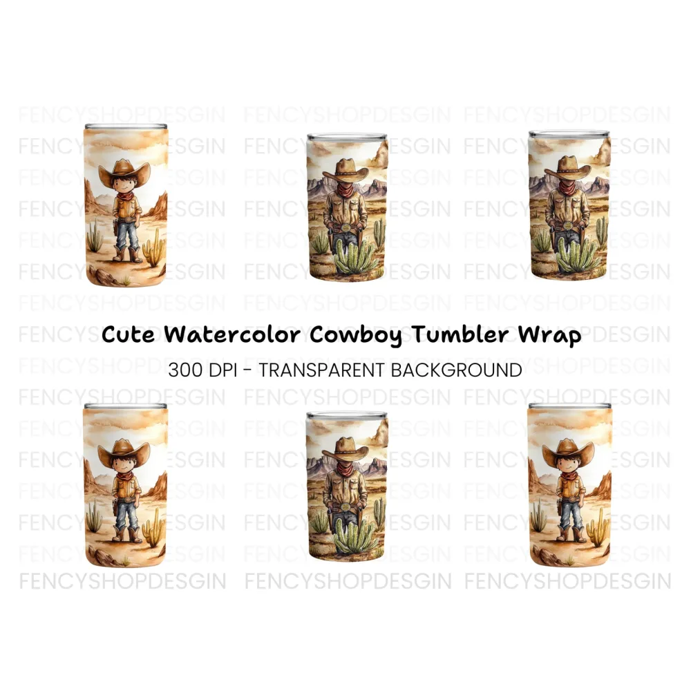 Cute Cowboy Tumbler Clipart Bundle